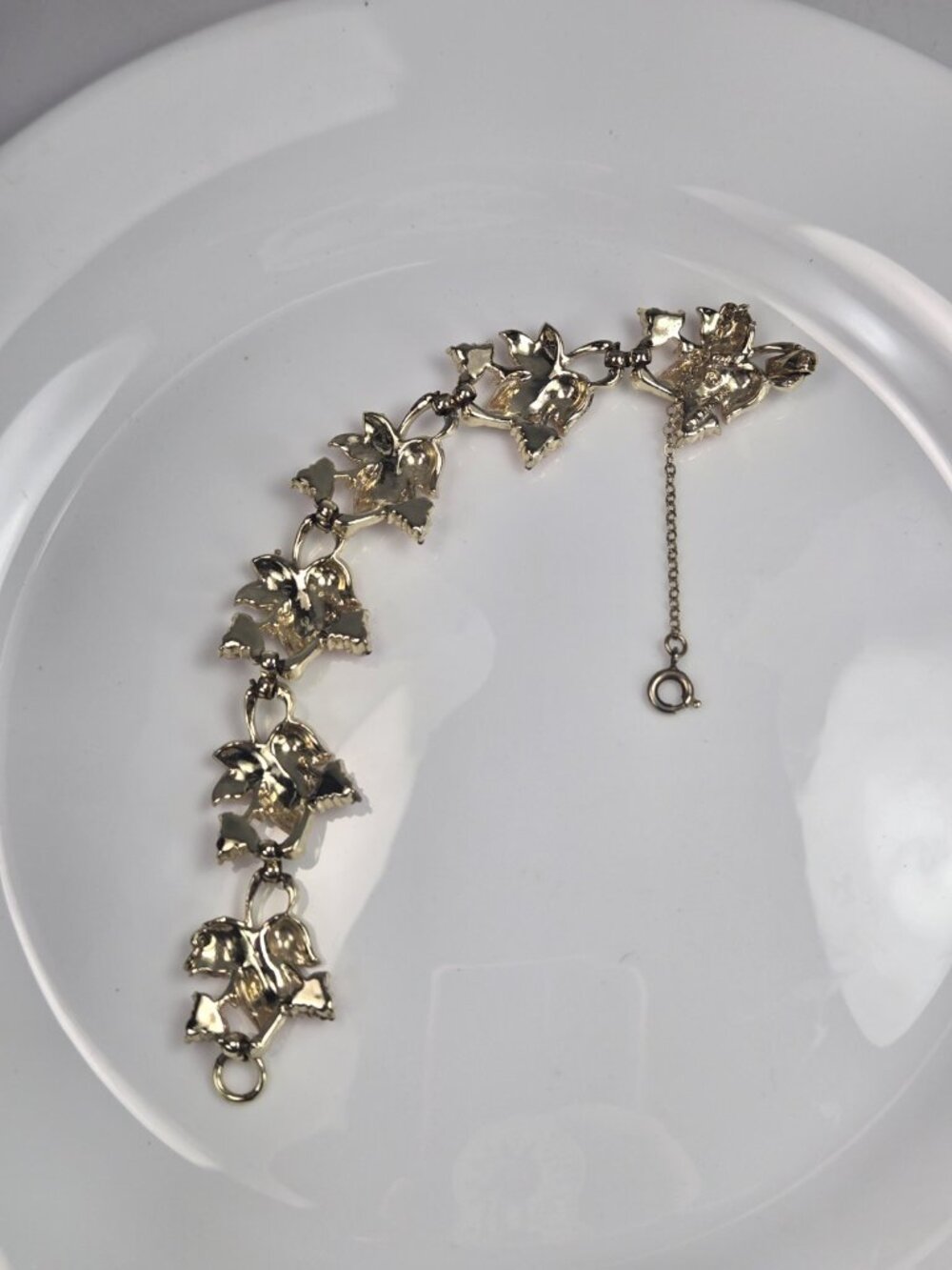 Vintage Coro Pink Thermoset Bracelet Leaf Floral Link MCM 1950s 60s - Picture 7 of 12